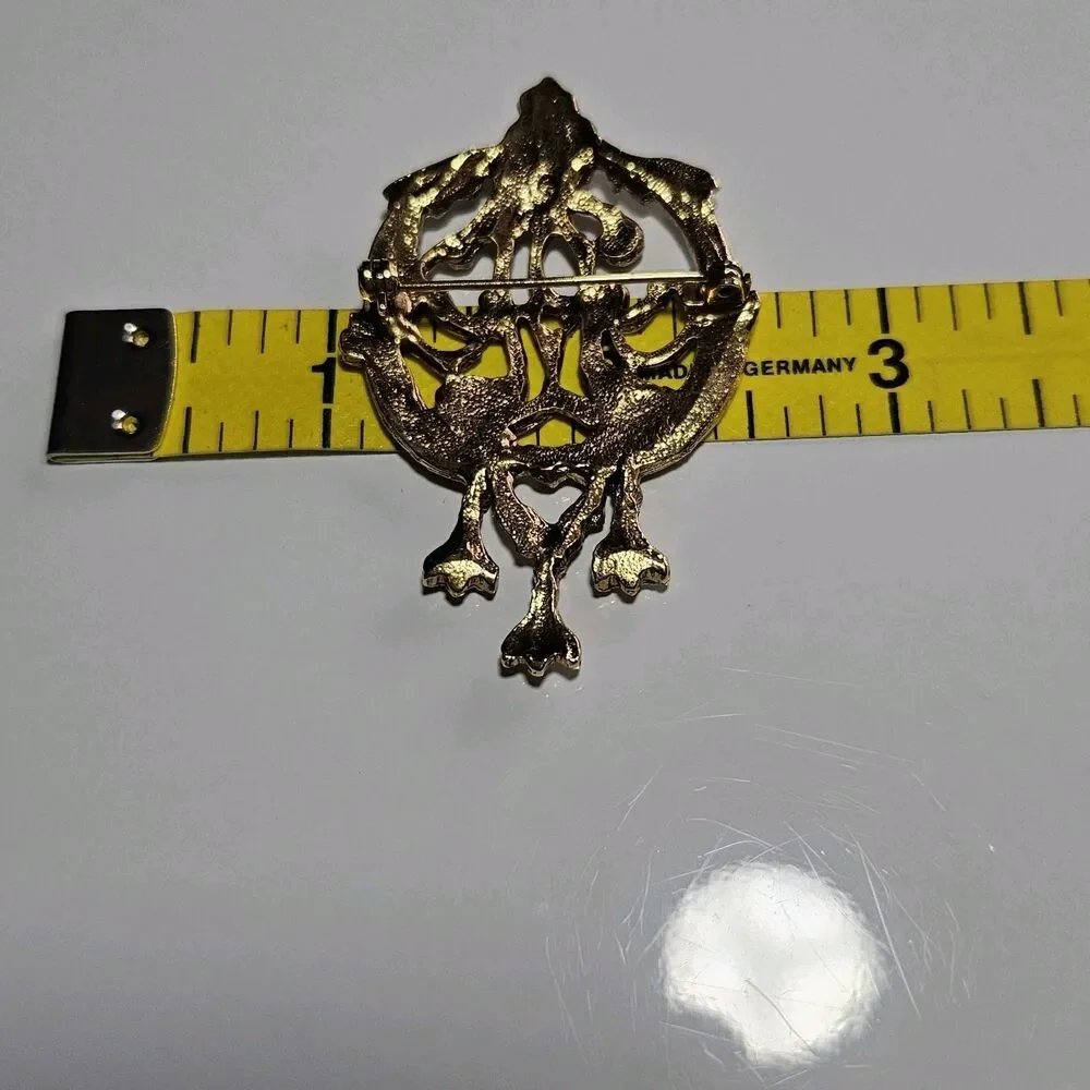Victorian Revival Brooch Nondescriptive Scroll Girandole Tassels Vintage Gold Tn